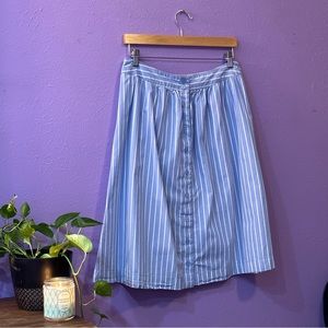 Who What Wear Pinstripe Button Front Light Blue Cotton A-Line Skirt Size 12